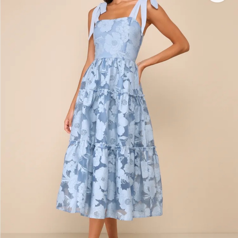 Lulu's Blue Embellished Tiered Midi Dress